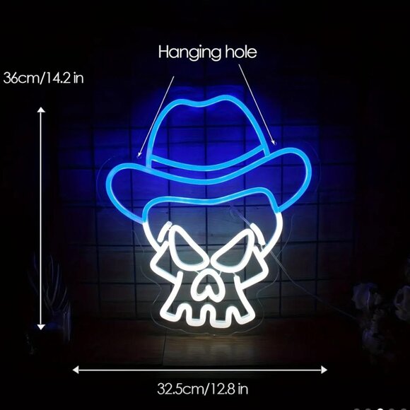 COWBOYS BLUE HAT SKULL NEON LED SIGN - Picture 2 of 3